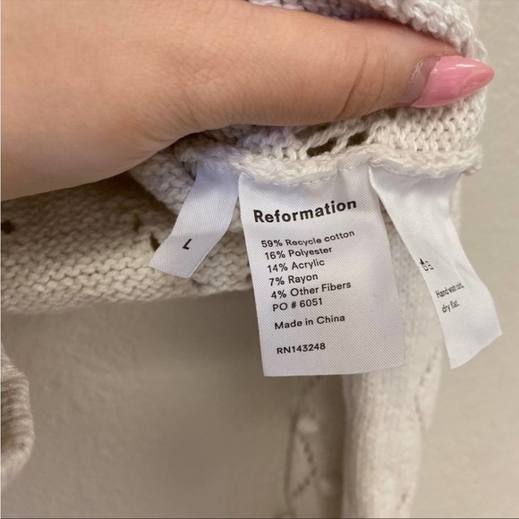Reformation Marie Pompom Eyelet Knit Sweater White Size Large - Picture 7 of 15